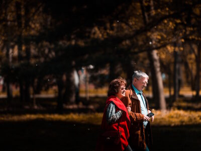 Couple walking outside