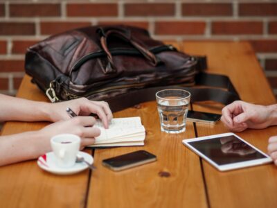 Talking at a table together